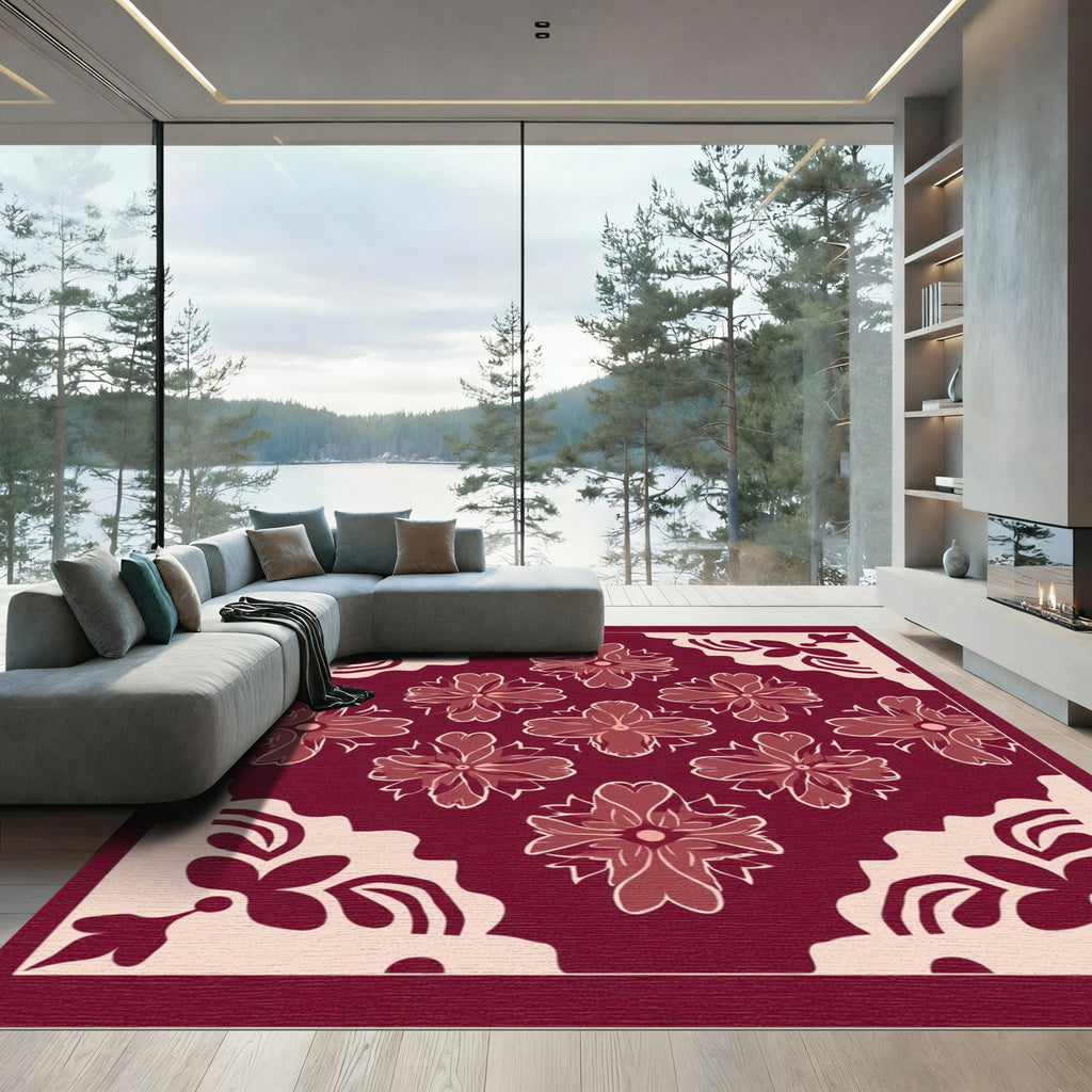 Red and Beige Floral Tessellation Rug