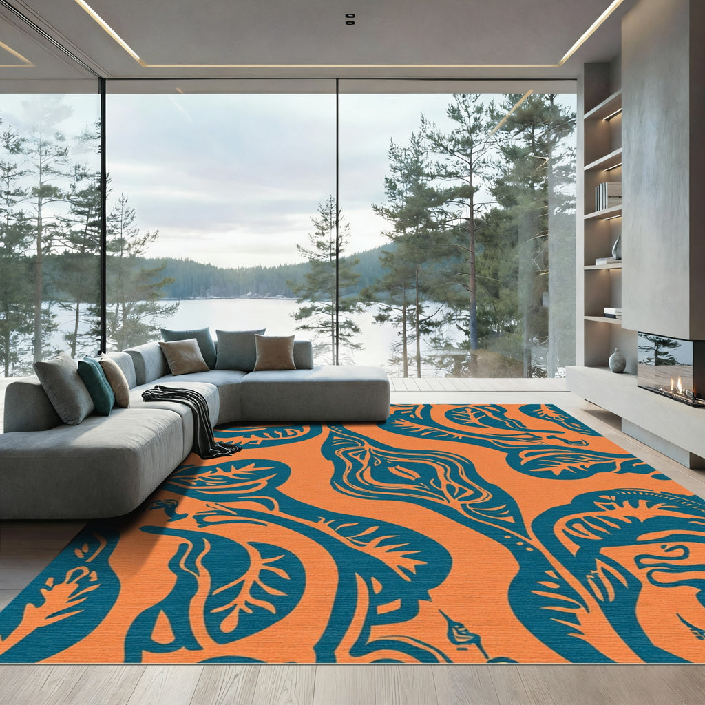 Orange Teal Organic Flow Rug