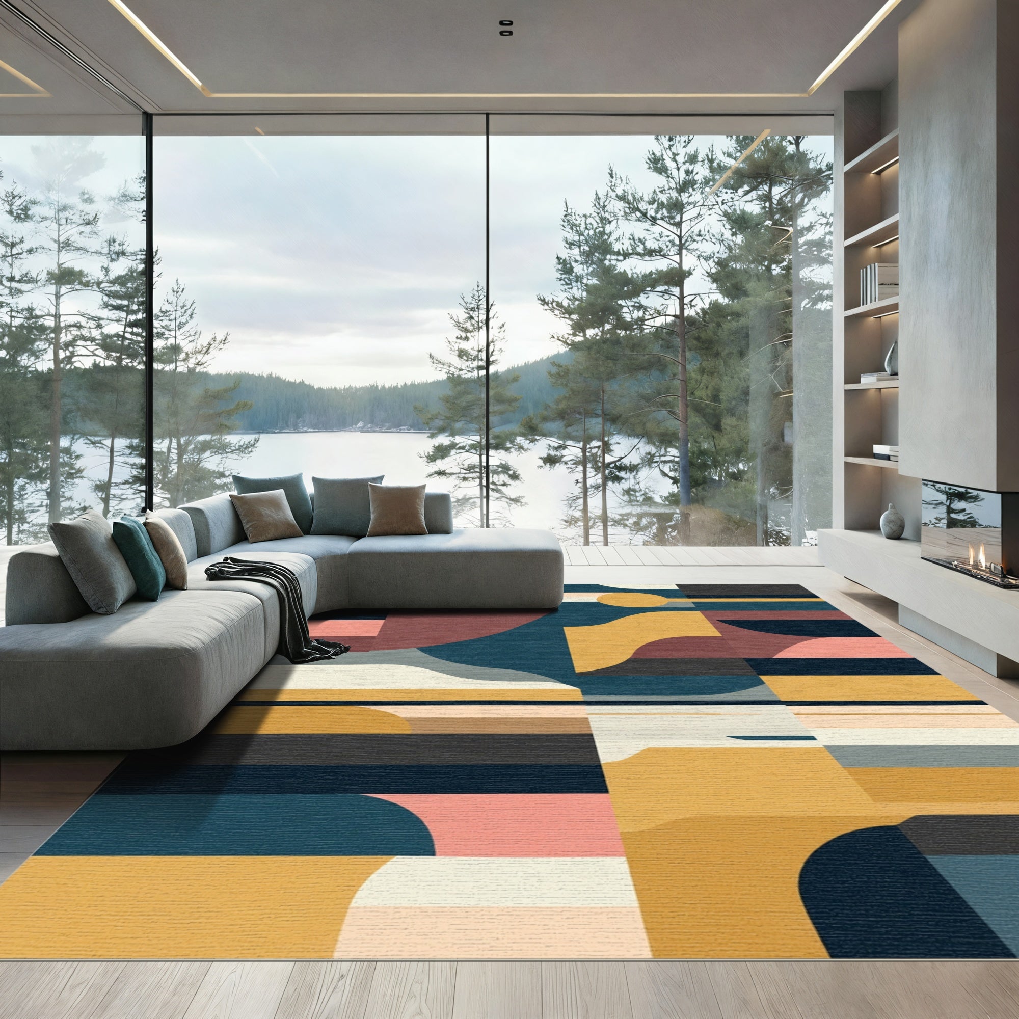 Mid Century Modern Geometric Color Block Rug