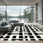 Black Cream Geometric Labyrinth Rug
