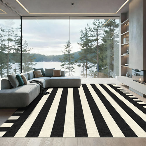 Bold Black Ivory Vertical Stripe Rug