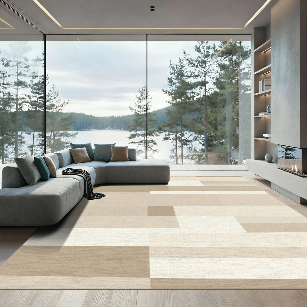 Neutral Tones Geometric Blocks Rug