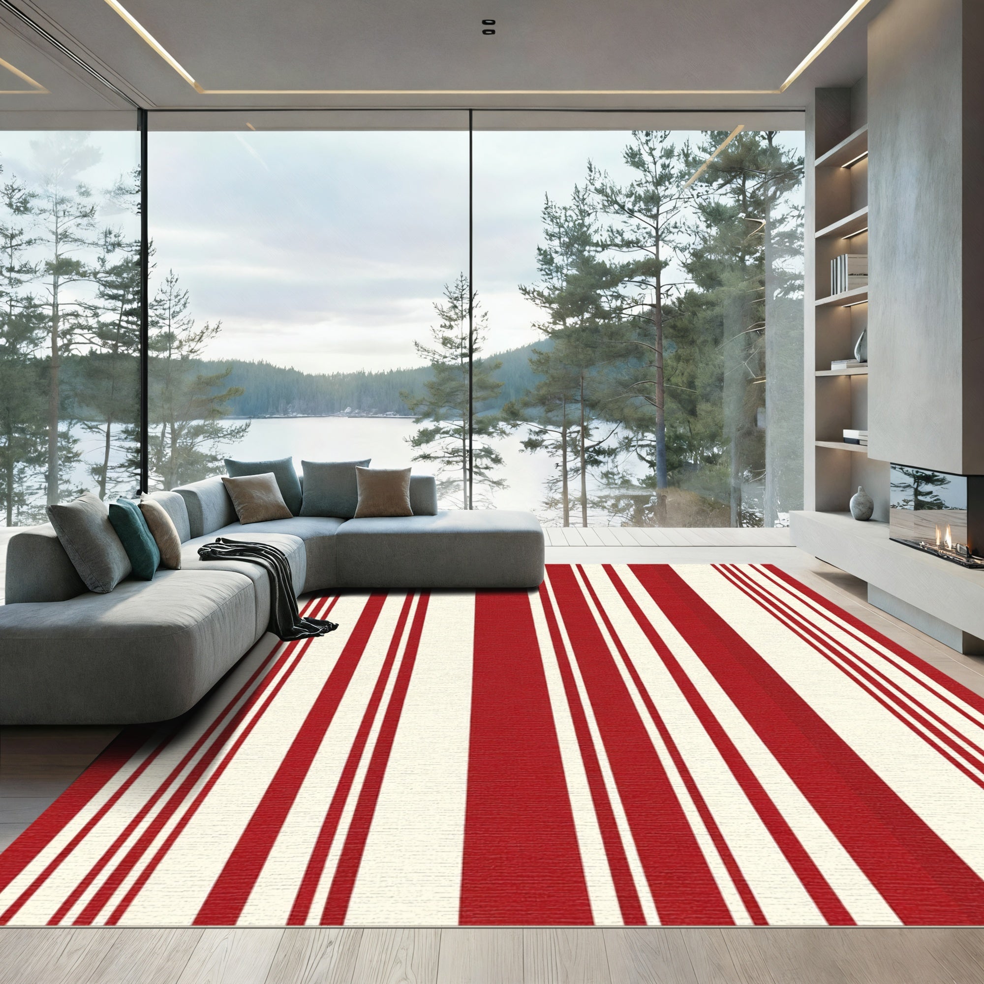 Bold Red Cream Stripe Collection Rug