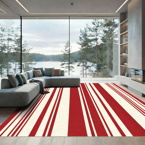 Bold Red Cream Stripe Collection Rug