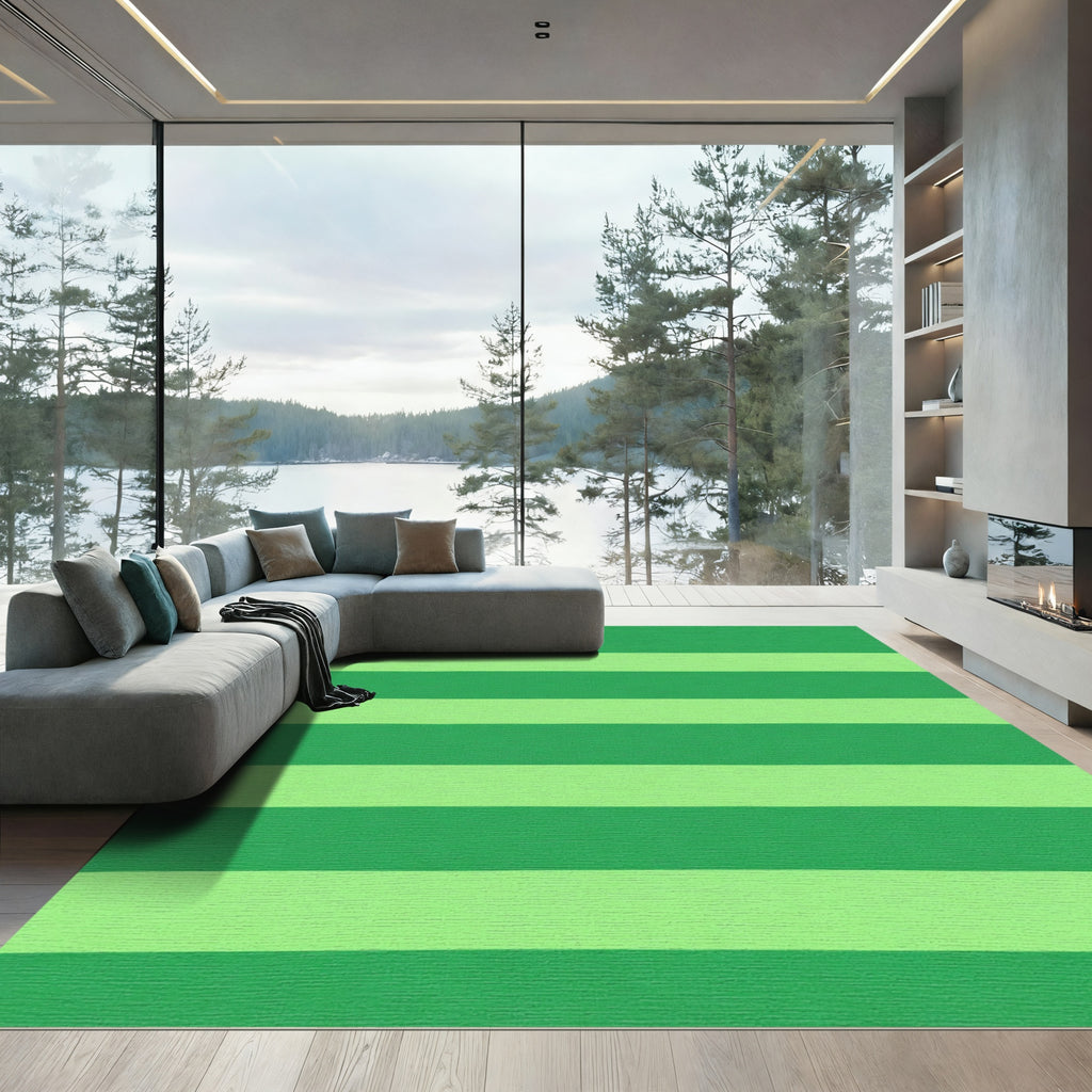 Fresh Green Two Tone Stripes Rug