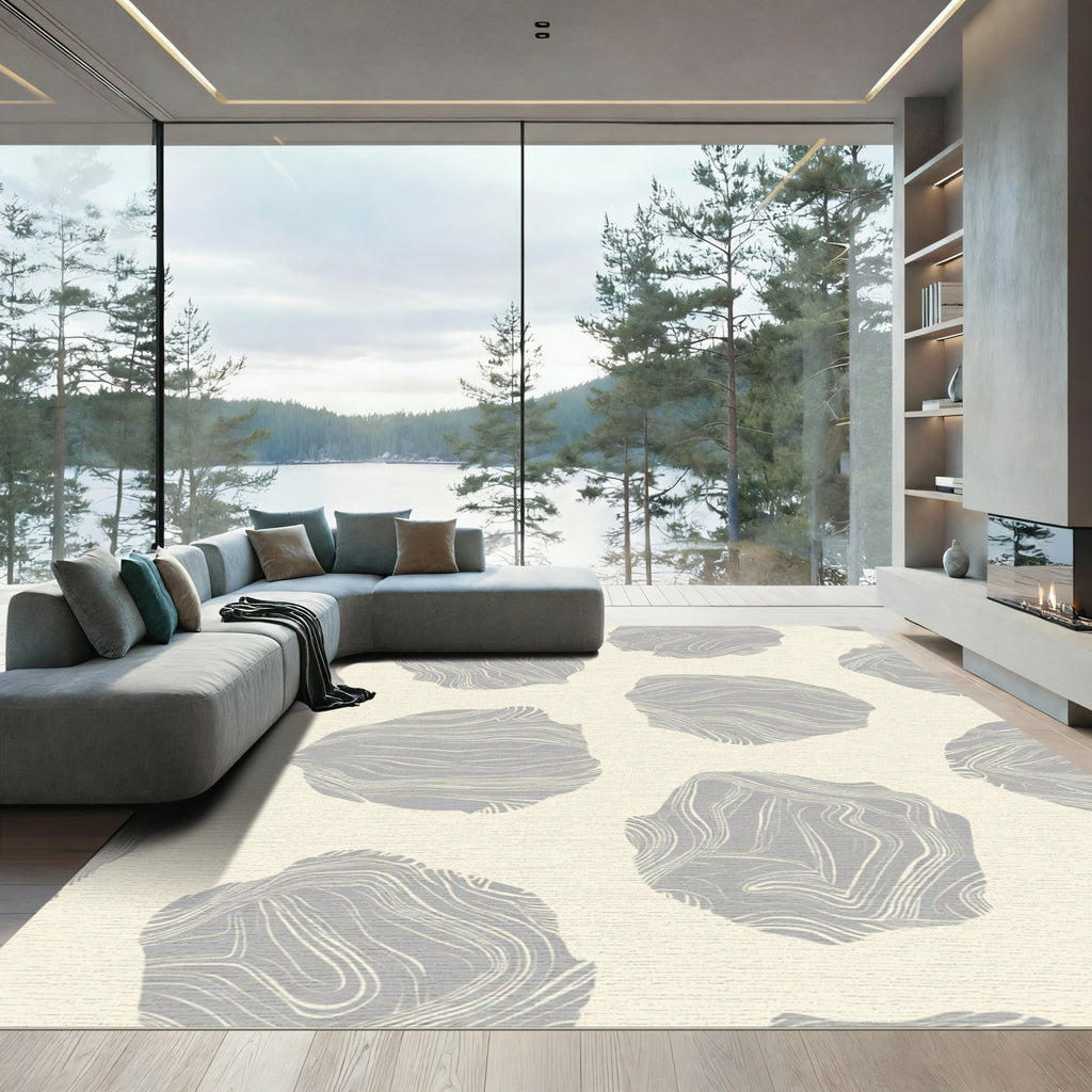 Gray Abstract Pebble Swirl Rug