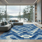 Indigo Blue Abstract Geometric Stripe Rug