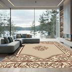 Ornate Brown Floral Scrollwork Rug