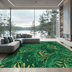 Deep Emerald Swirling Leaf Collage Rug