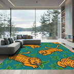 Orange Tiger Jungle Scene Rug