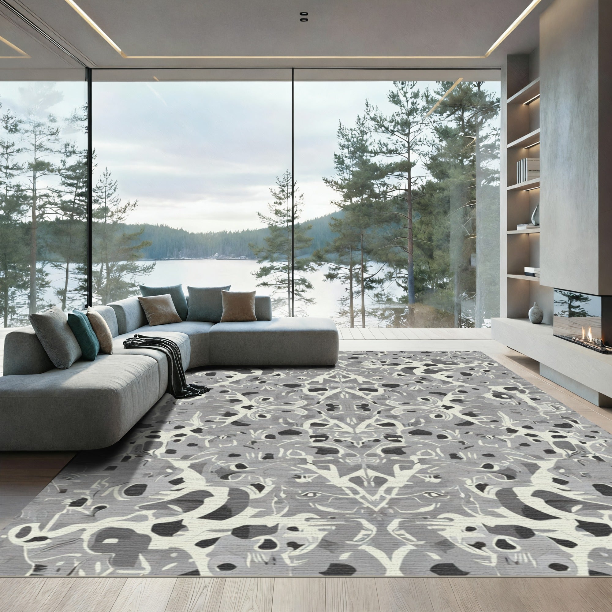 Monochromatic Abstract Organic Scroll Rug