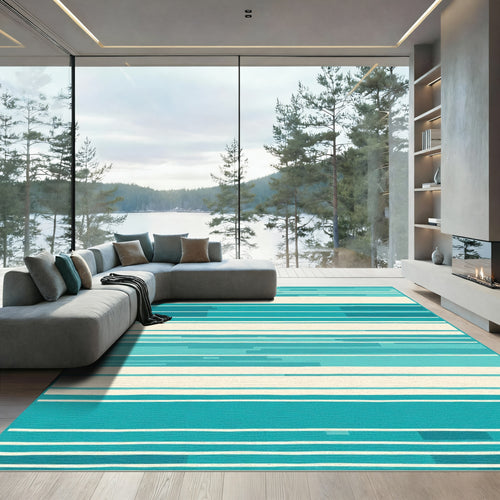 Abstract Teal Horizontal Stripe Rug