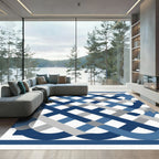 Blue Gray Interwoven Plaid Rug