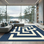 Navy Cream Geometric Maze Rug