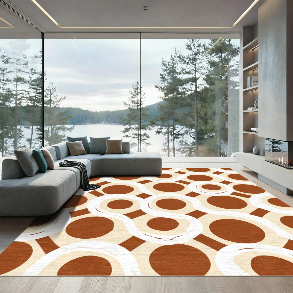 Brown Cream Swirl Dot Geometric Rug