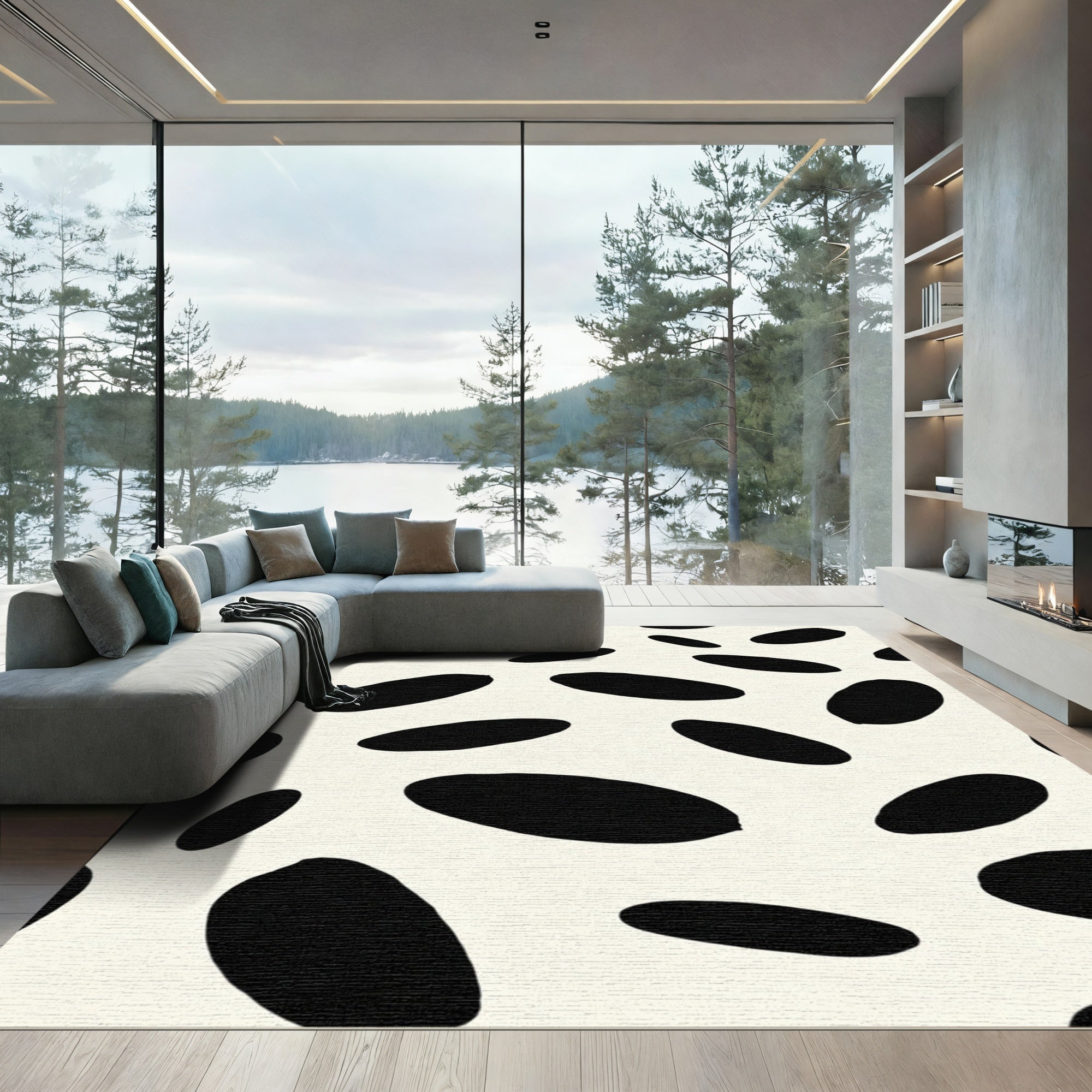 Imperfect Black Ovals Cream Field Rug