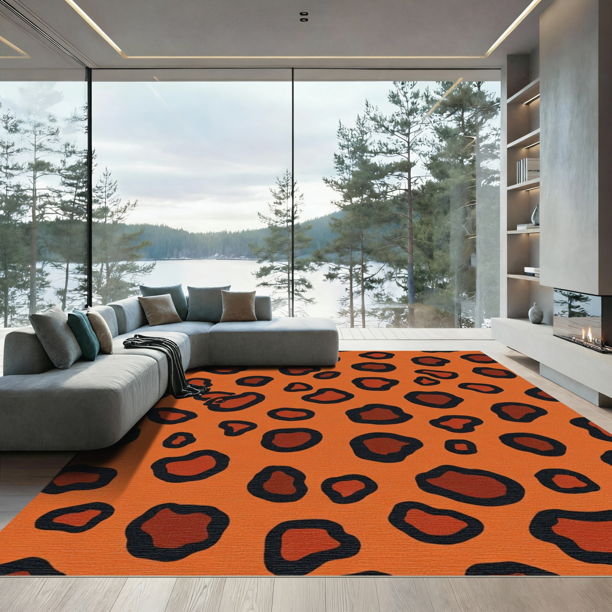 Orange Sable Spots Animal Print Rug