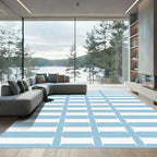 Soft Blue White Horizontal Stripe Rug
