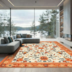 Burnt Orange Floral Scroll Medallion Rug