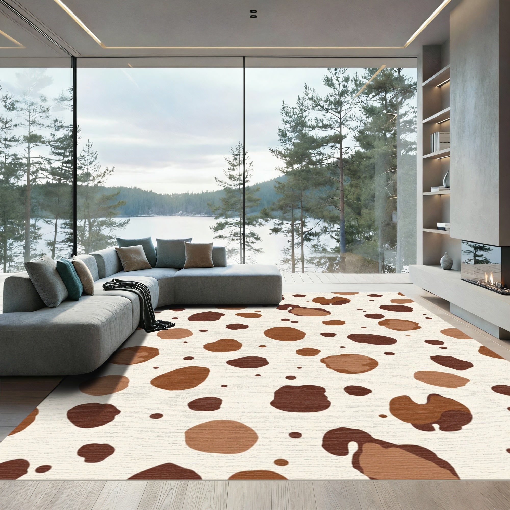 Warm Brown Spotted Irregular Shapes Rug