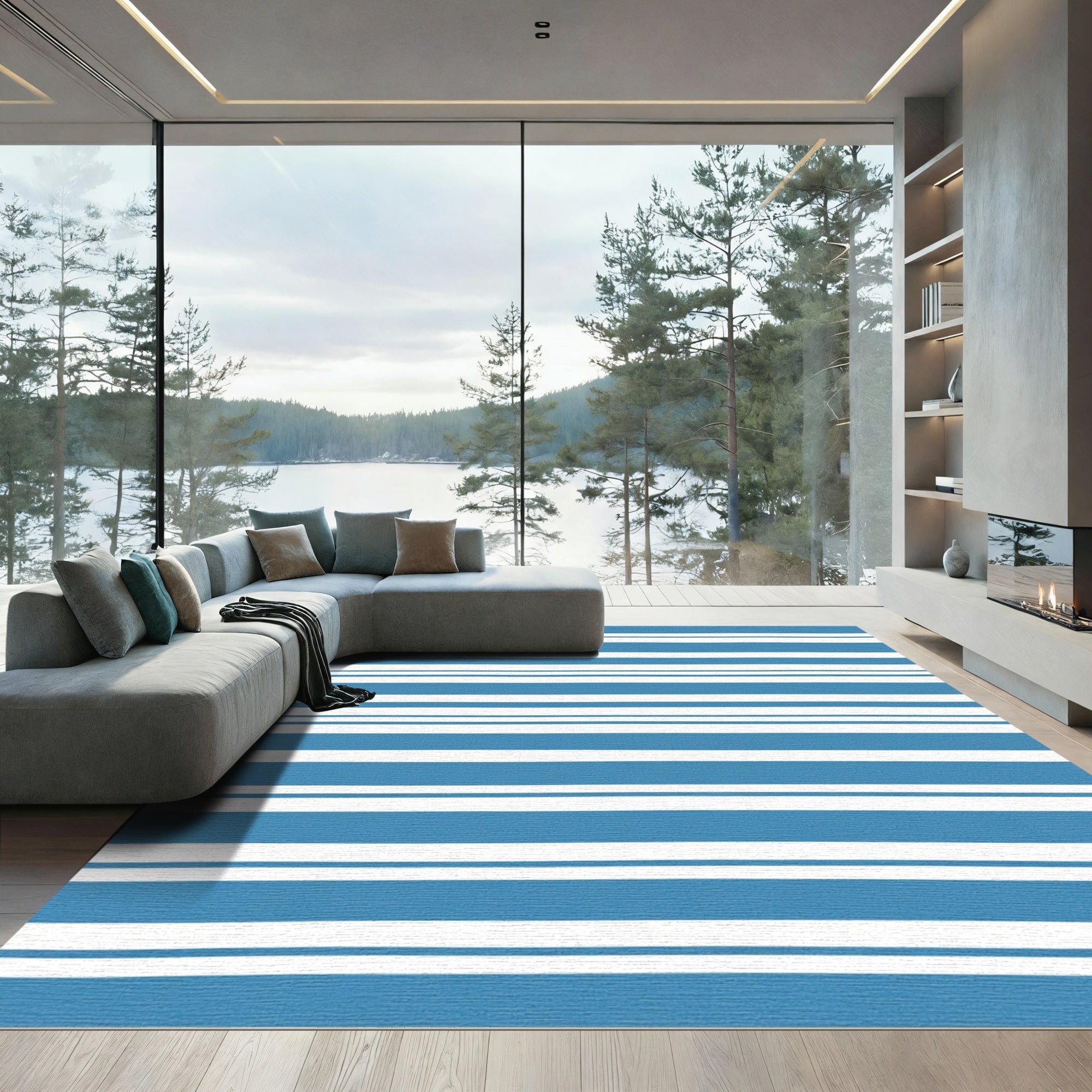 Blue White Striped Contemporary Harmony Rug