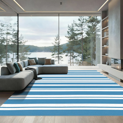 Blue White Striped Contemporary Harmony Rug