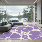 Purple Large Floral Outline Cream Rug
