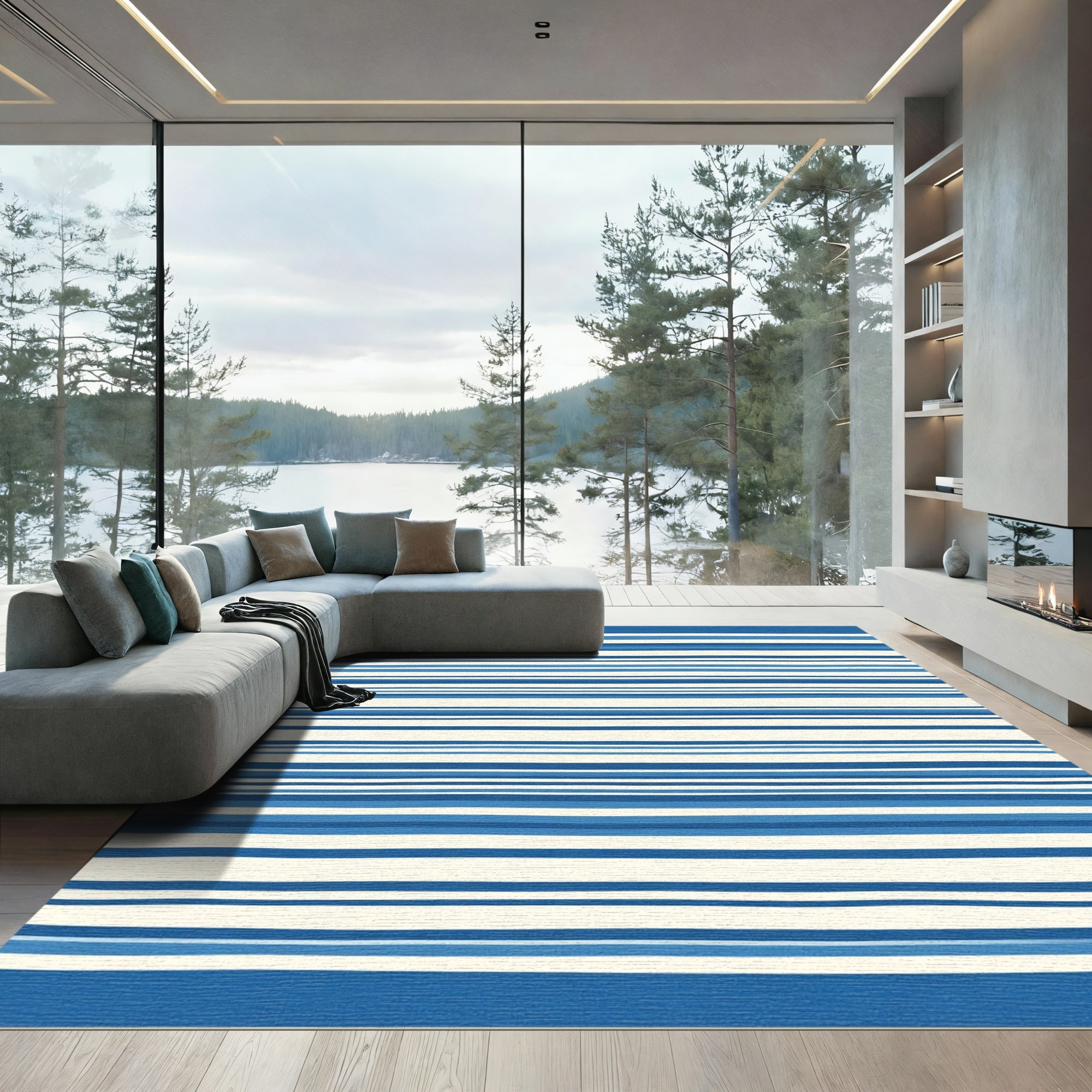 Navy White Multi Stripe Rug