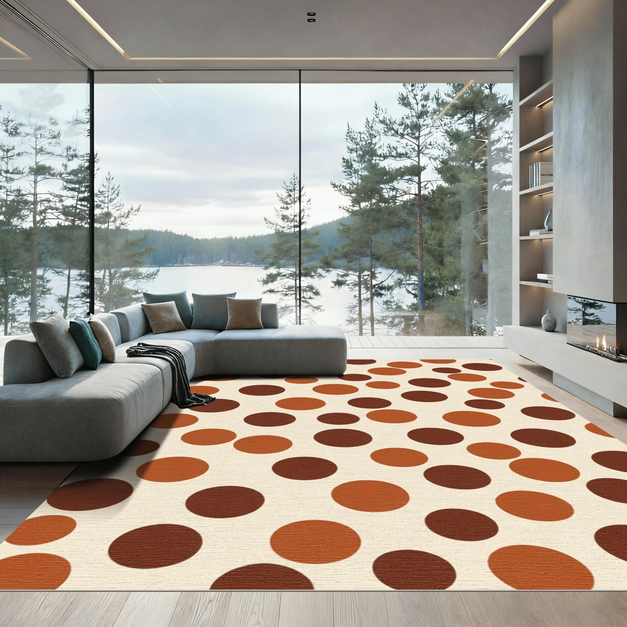 Earthy Brown And Orange Polka Dot Rug