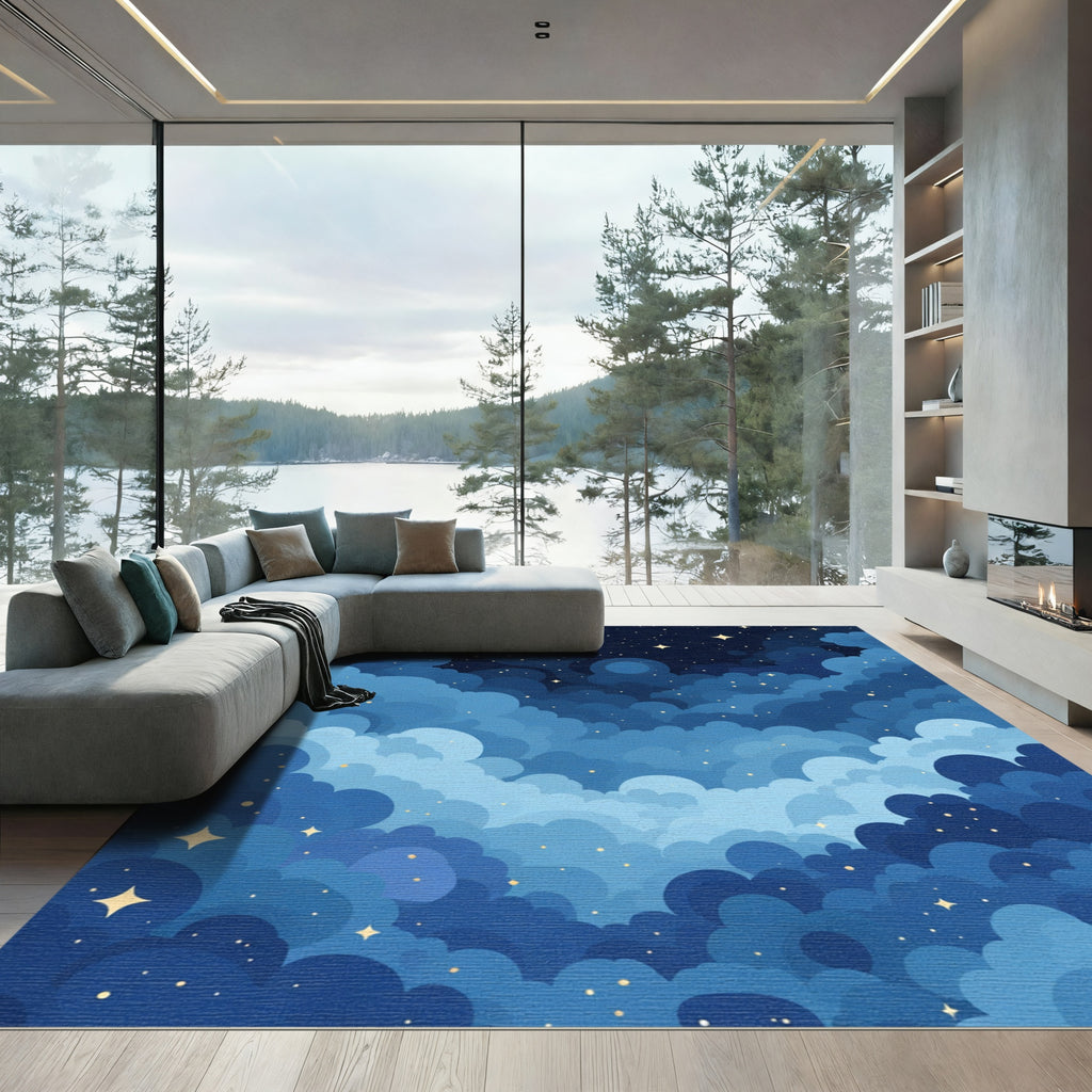 Dreamy Blue Cloudscape Stars Rug