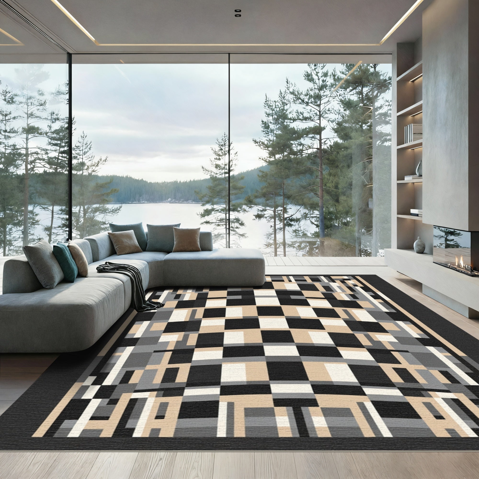 Geometric Checkerboard Illusion Rectangles Rug