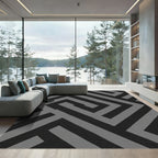 Bold Black Gray Geometric Labyrinth Rug