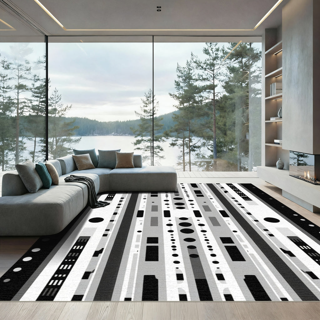 Monochromatic Abstract Geometric Stripes Rug
