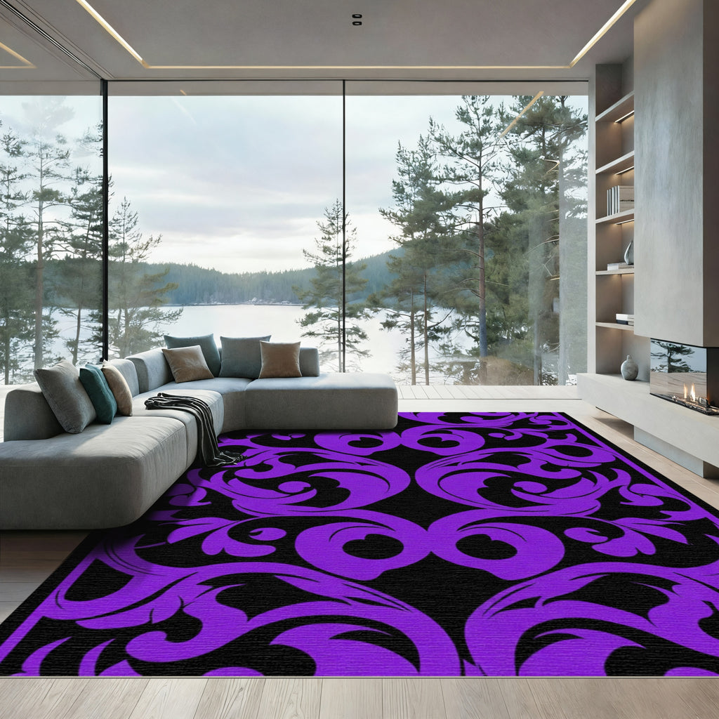 Purple Baroque Floral Scroll Rug