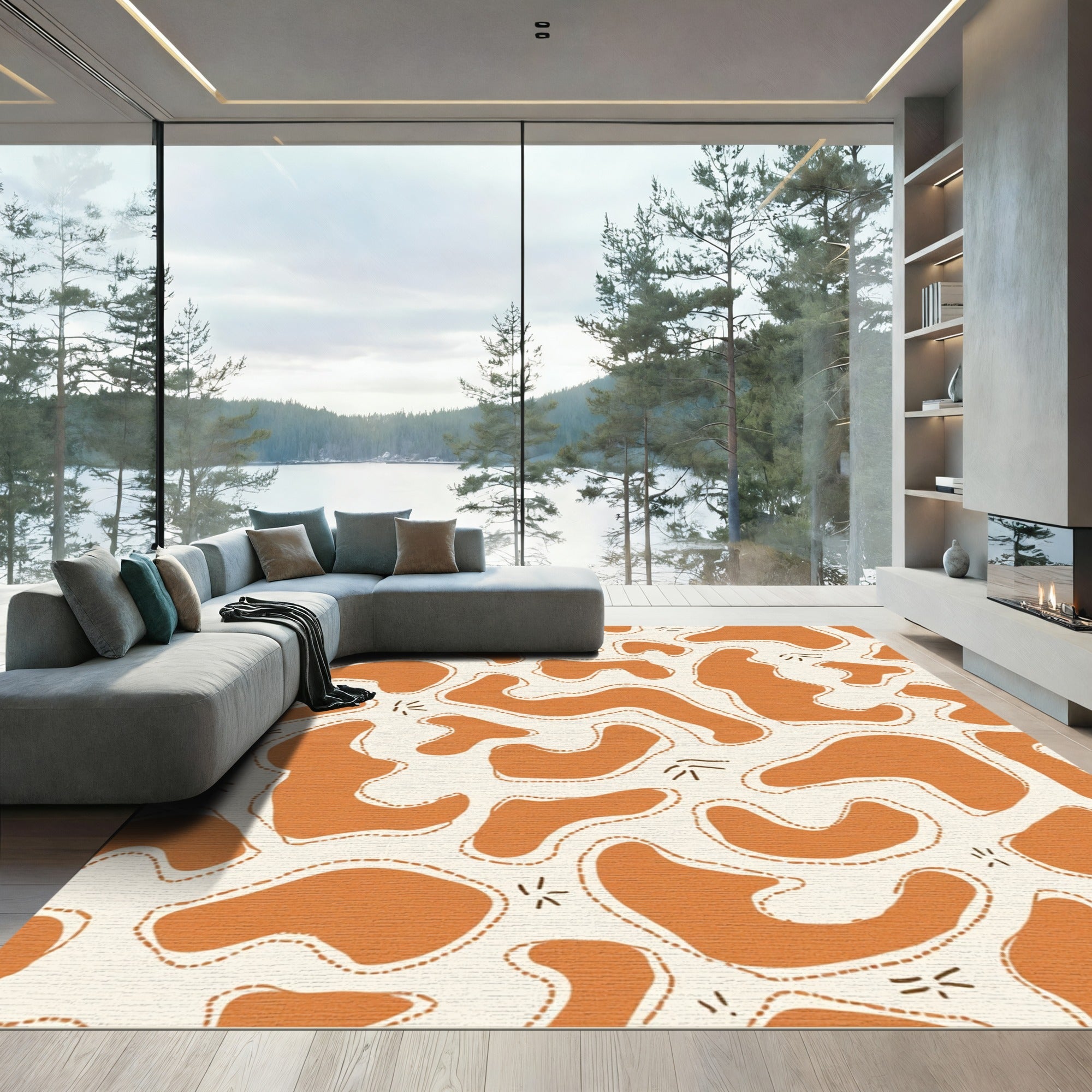 Terracotta Organic Abstract Shapes Rug