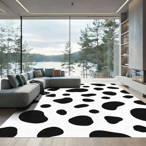 Black White Amorphous Spots Rug
