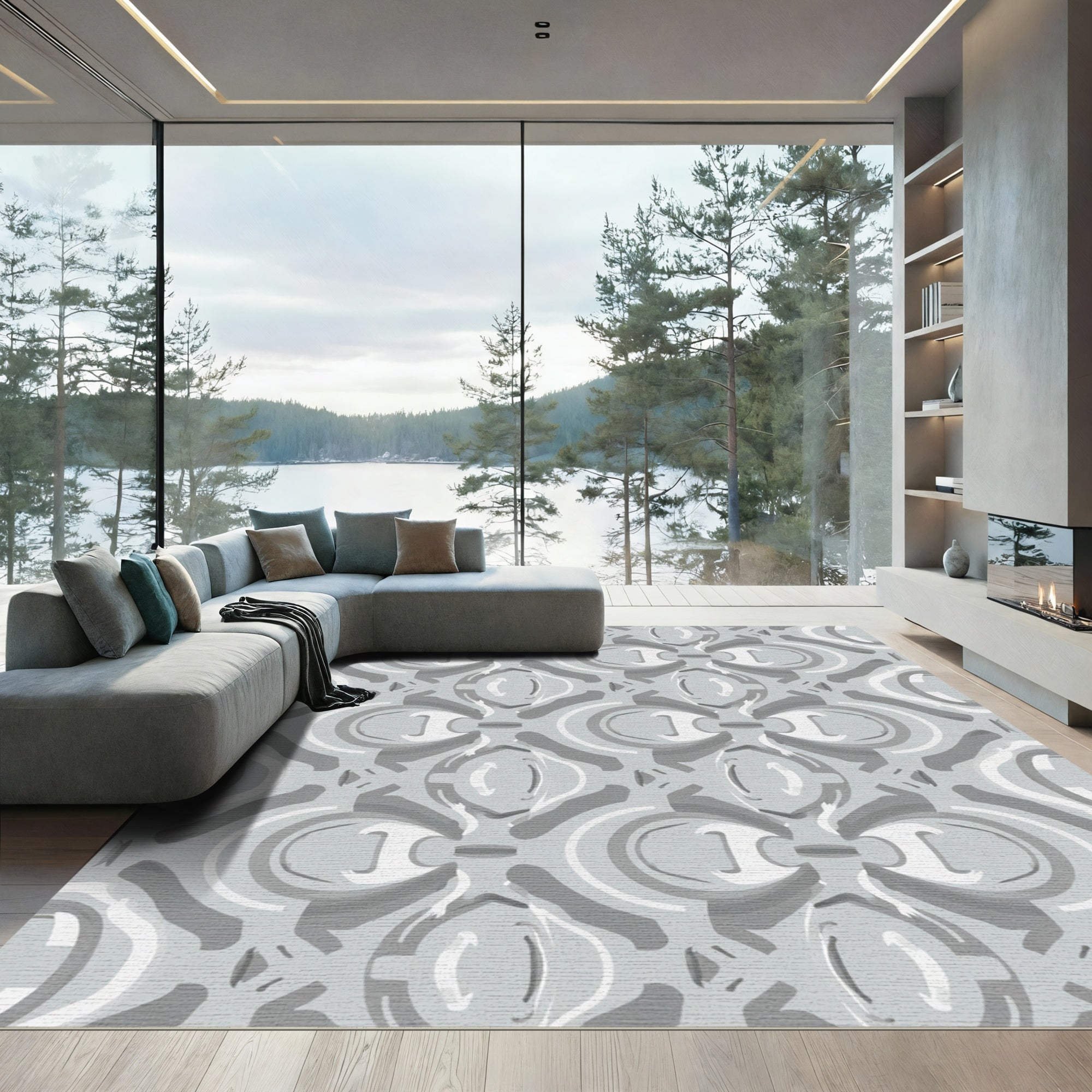 Modern Gray Abstract Ogee Rug