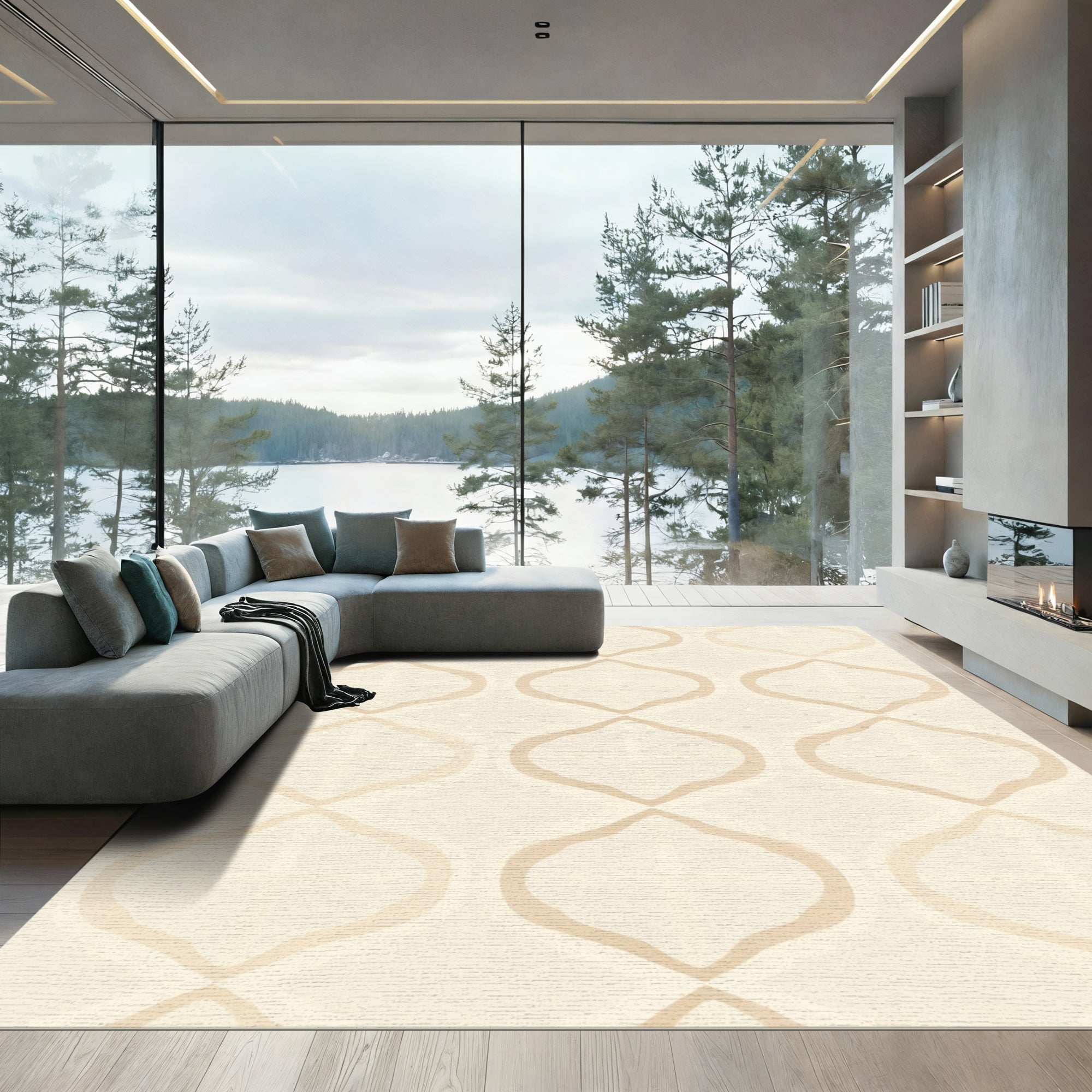 Cream Quatrefoil Geometric Outline Rug