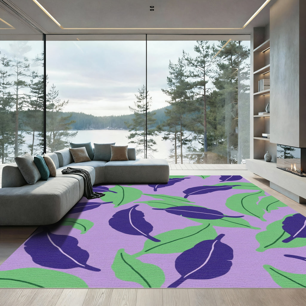 Purple Green Leafy Tropical Whimsy Rug