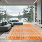 Orange Gray Checked Lines Rug