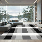 Classic Black Gray White Plaid Rug