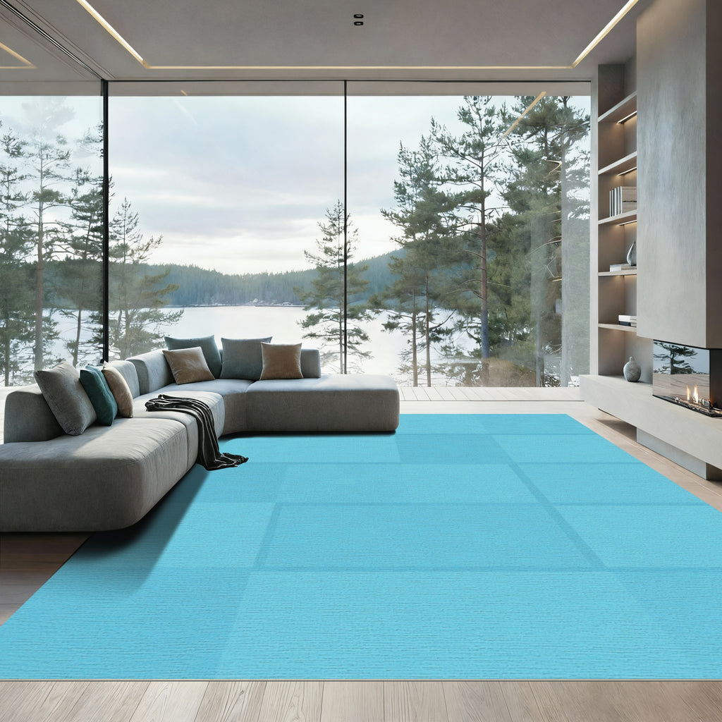 Aqua Geometric Overlay Blocks Rug