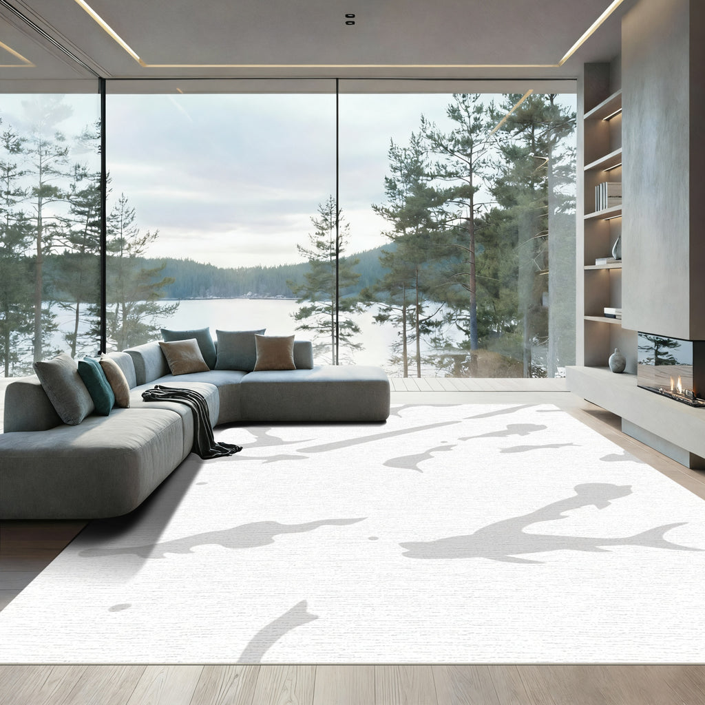 Pale Gray Abstract Fish Swirl Rug