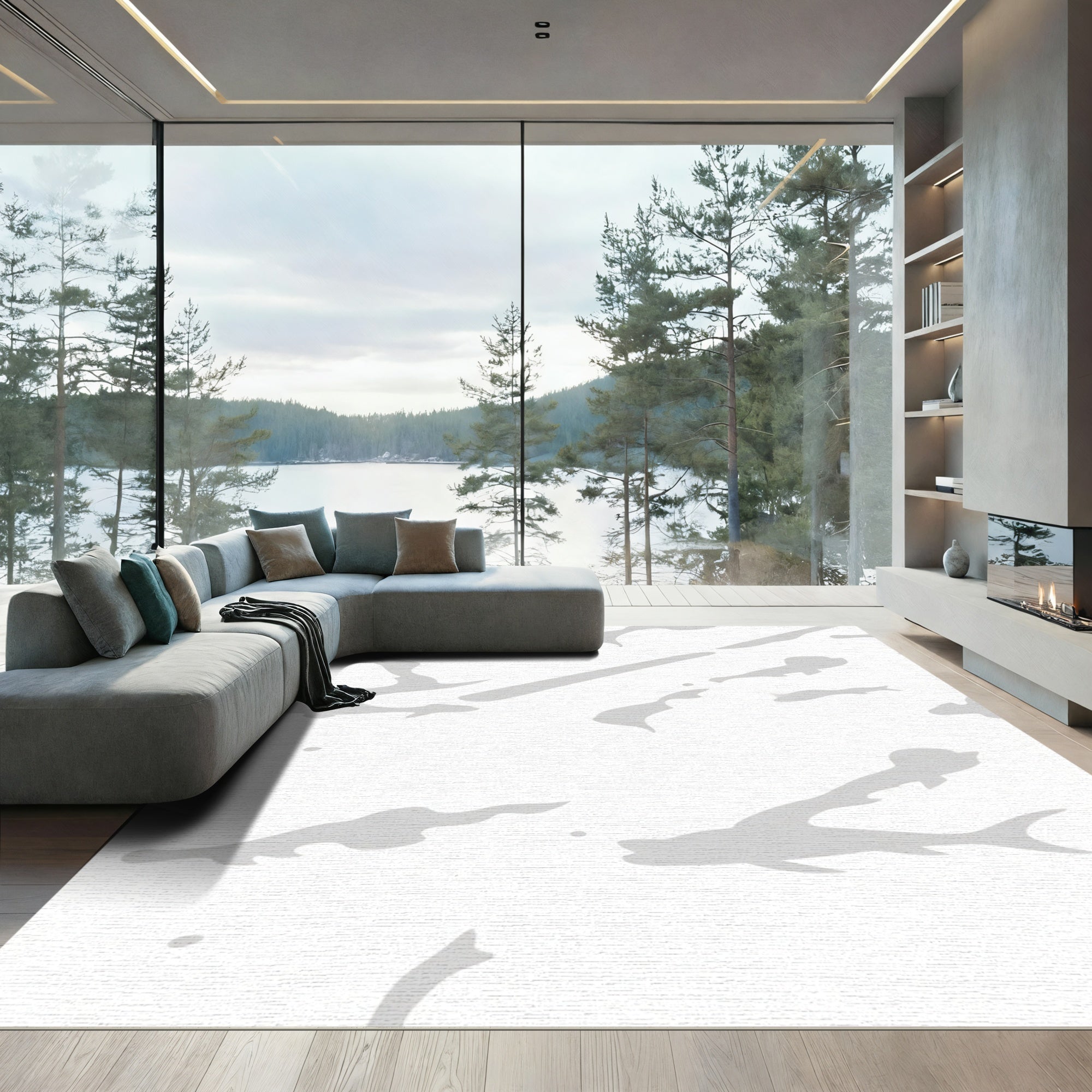 Pale Gray Abstract Fish Swirl Rug