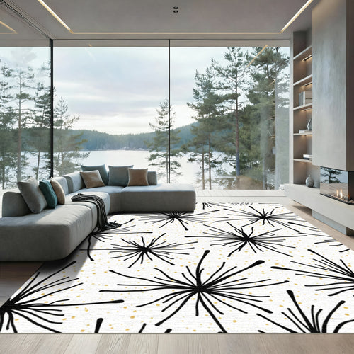Black Starburst Dandelion Gold Speckle Rug