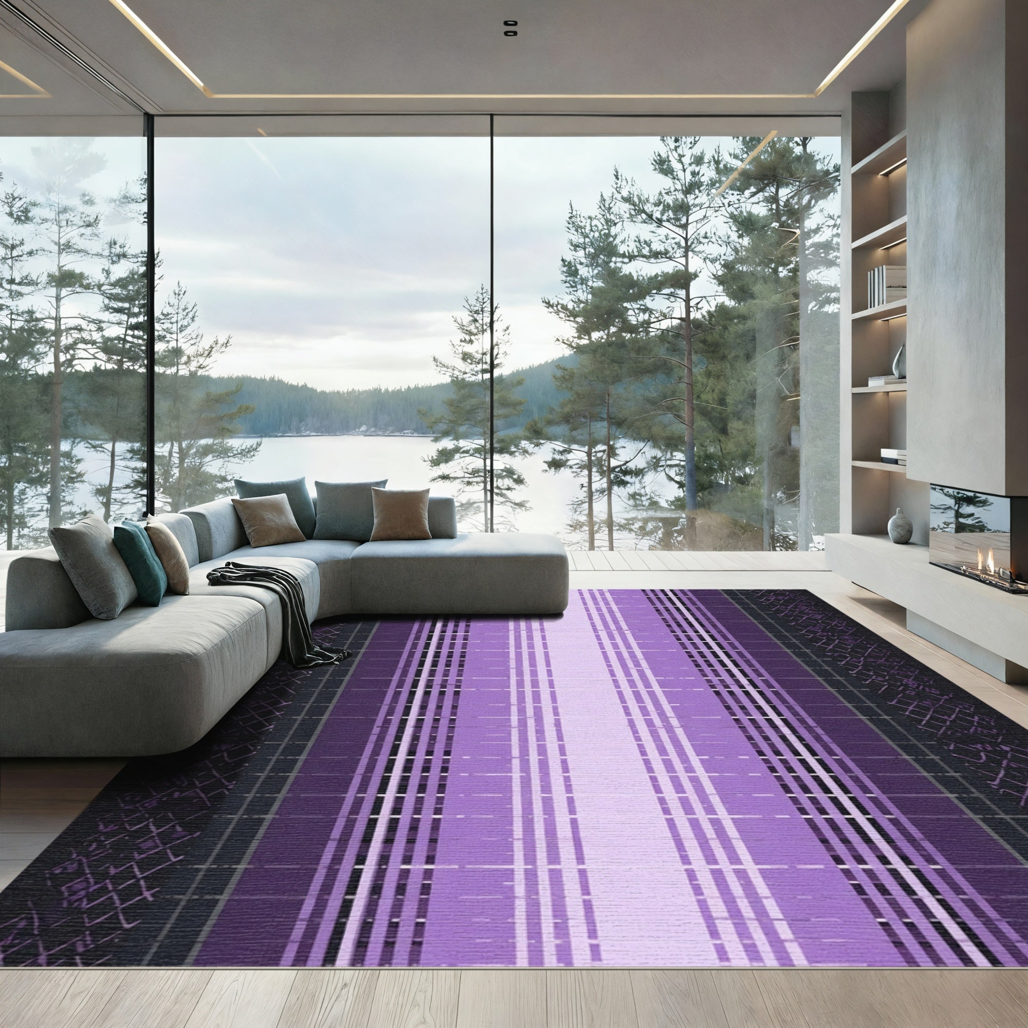 Gradient Purple Plaid Lattice Rug