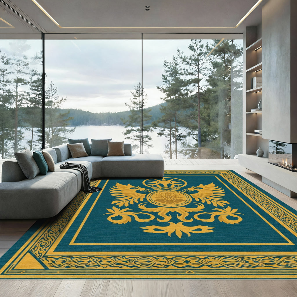 Regal Gold Eagle Sun Crest Teal Rug