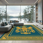 Regal Gold Eagle Sun Crest Teal Rug