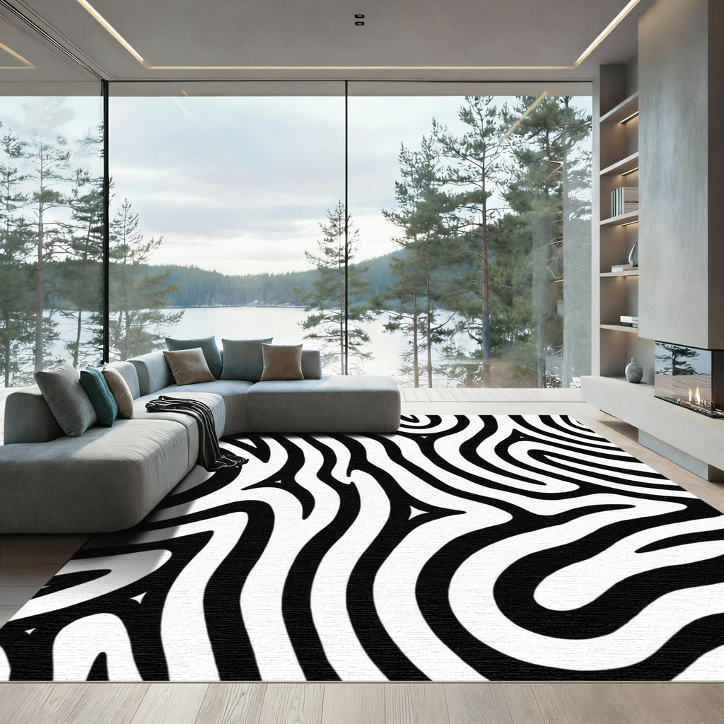 Abstract Black White Zebra Curves Rug
