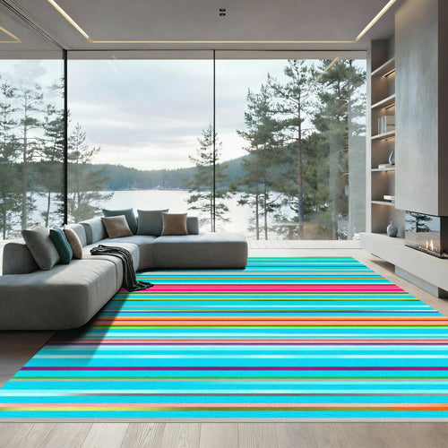 Bold Multicolored Horizontal Stripe Rug